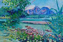 Klopeinersee mit Seerosen und Obir