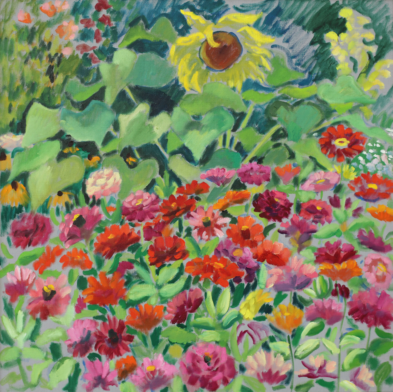 Zinnien und Sonnenblume