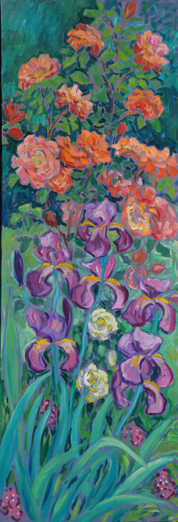 Iris und Rosen